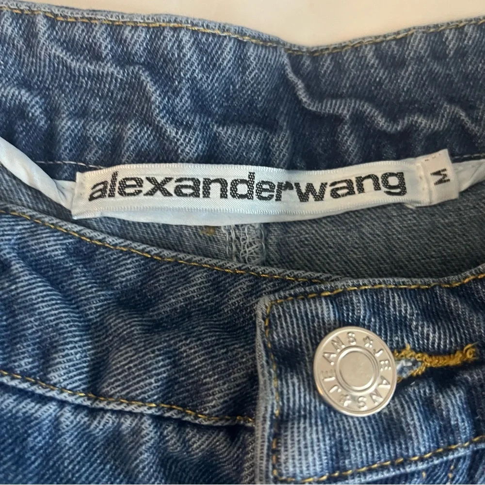 Alexander‎ Wang Women’s High Rise Wide Leg Raw Hem 4 Pocket Blue Jeans Sz M